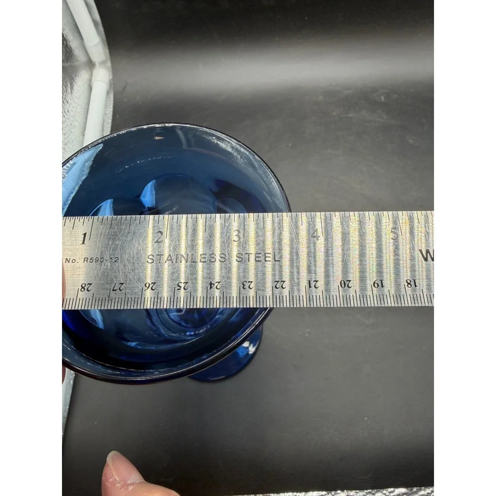 Vintage Cobalt Blue Glass Water Goblets Set of 4 Paneled Stemware 7 Inch